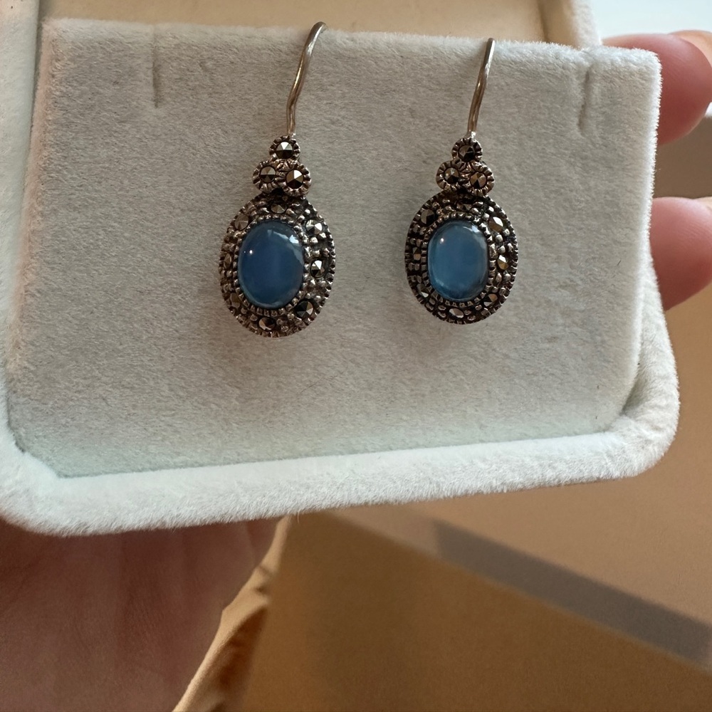 Elegant Sterling Silver and Blue Stone Earrings